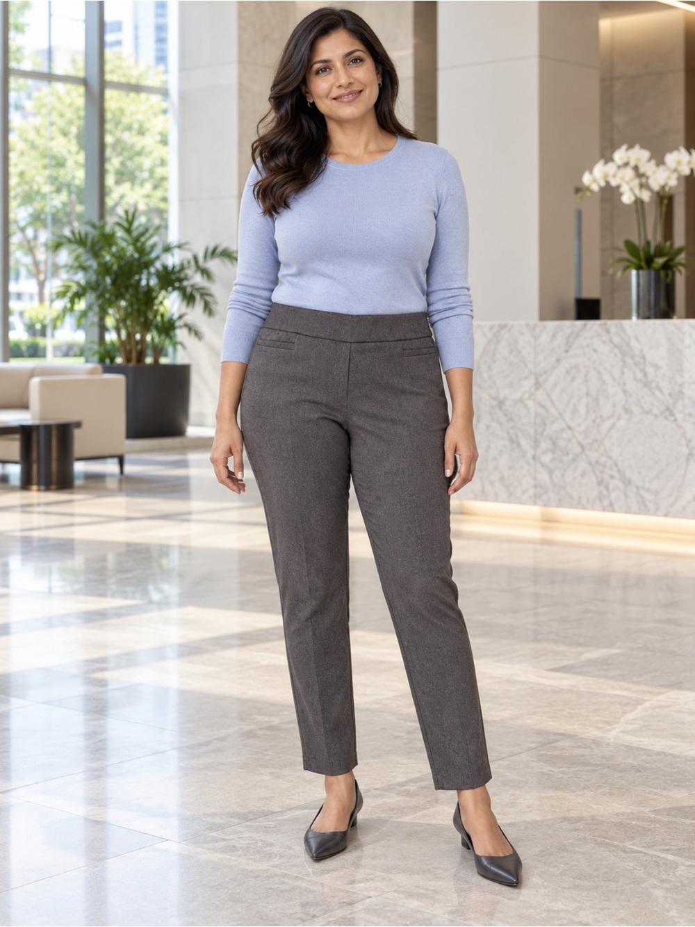 Elegant Dark Gray Women’s Straight Leg Dress Pants